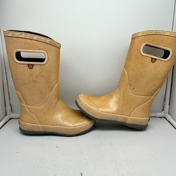 Bogs Boots Youth 1 Yellow Glitter Rain Rubber Classic Pull On - Picture 1 of 8